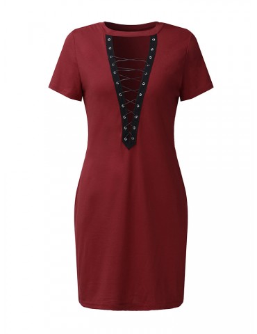 Criss-Cross V-neck Short Sleeve Pencil Sexy Dresses