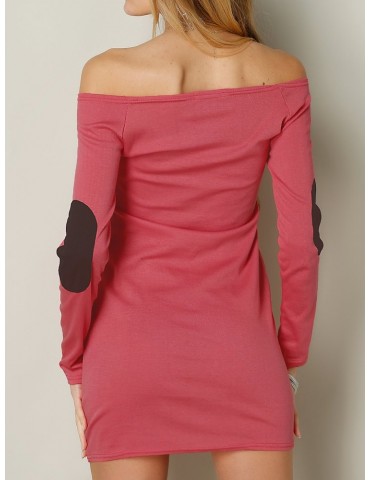 Off-shoulder Patchwork Long Sleeve Women Mini Dress