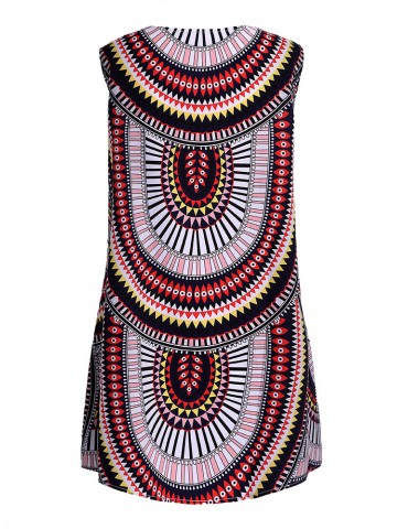 Casual Print Sleeveless O-neck Women Mini Dress