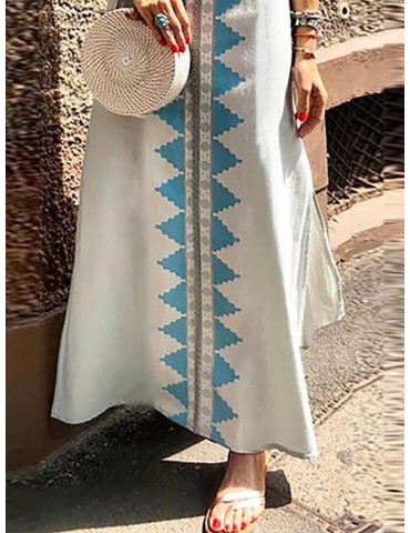 Ethnic Print Low Cut Sleeveless V Neck Dress