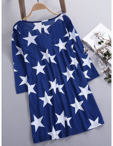 Knitted Stars Criss Cross Neck Short Sleeve Casual Dresses