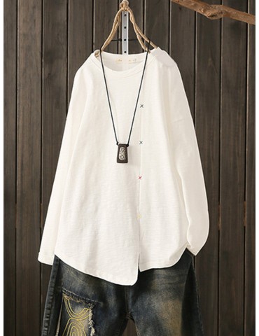 Casual Asymmetrical Long Sleeve Solid Color Pullover Shirt