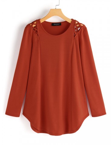 Asymmetrical Hem Cross Shoulder Long Sleeve Blouse