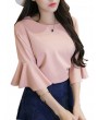 Solid Color O-neck Bell Sleeve T-shirts