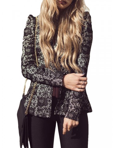 Black Floral Lace Long Sleeve Vintage Jacket For Women
