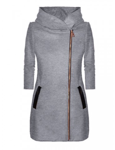 Casual Pure Color Patchwork Hooded Long Sleeve Coats For Women