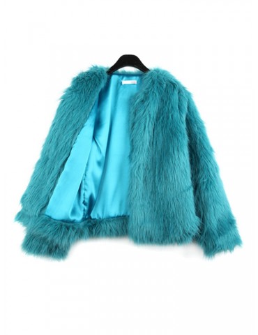 Fashion Pure Color Long Sleeve Faux Fur Coats For Women