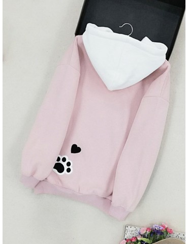 Embroidery Cat Loose Cute Hoodies For Women