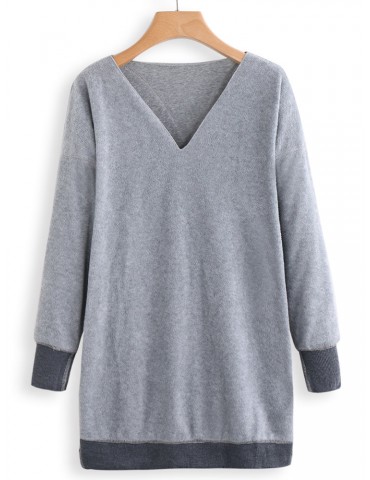 Fleece Long Sleeve V Neck Mid Length Sweatshirt