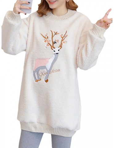Embroidered Lamb Plus Velvet Padded Sweatshirt