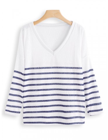 Assorted Color Stripe Long Sleeve Casual Loose Autumn Pullover Top Sweatshirt