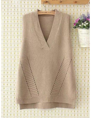 Asymmetrical Hem V Neck Solid Color Overhead Vest Sweater