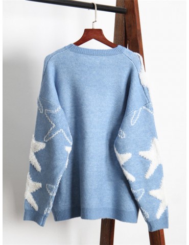 Casual Knit Stars Long Sleeve Pullover Sweater
