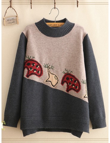 Cute Cartoon Print Long Sleeve Pullover Sweater