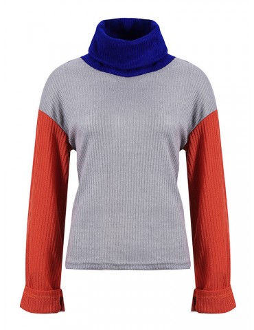 Color Matching Long Sleeve Thin Casual Sweater
