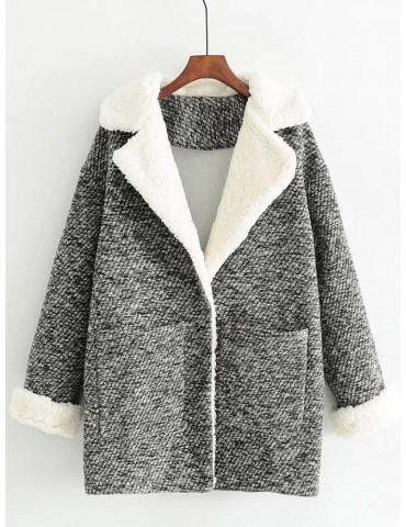 Casual Lapel Pocket Woolen Coat for Women