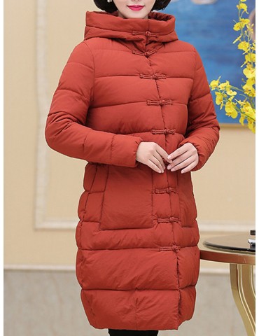 Casual Hooded Long Sleeved Down Cotton Coat