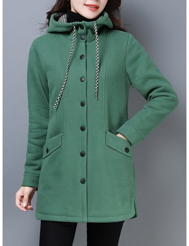 Casual Solid Color Hooded Coat