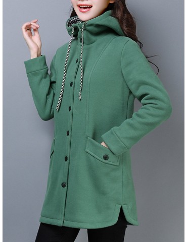 Casual Solid Color Hooded Coat