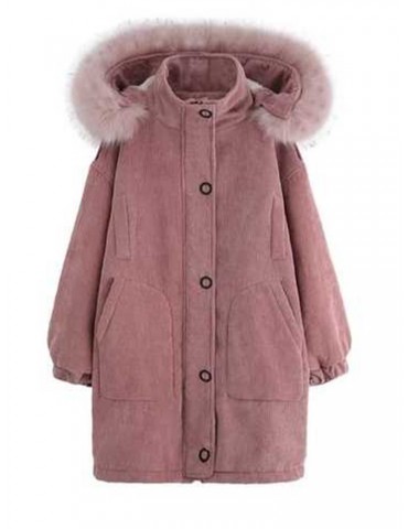 Casual Large Fur Collar Hooded Cotton Coat