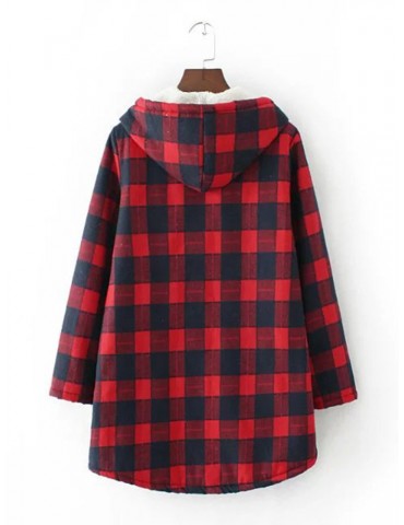 Casual Plaid Pockets Hooded Coat for Women