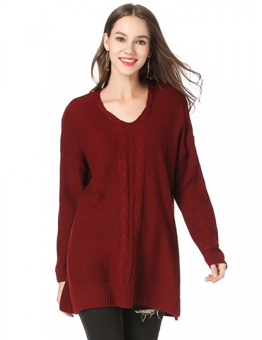 Casual V-neck Solid Color Sweaters for Women