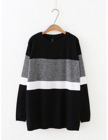 Casual Crew Neck Contrast Color Sweaters for Women