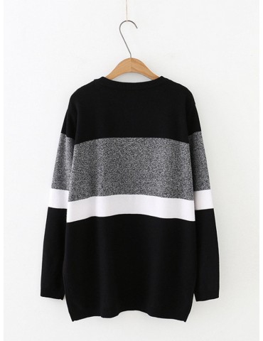 Casual Crew Neck Contrast Color Sweaters for Women