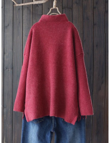 Casual Turtleneck Tassel Hem Thick Long Sweater for Women