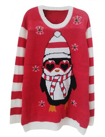 Cartoon Penguin Crew Neck Christmas Sweater