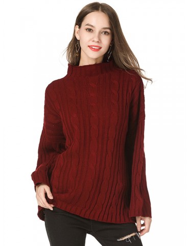 Casual Solid Color High Neck Sweaters for Women