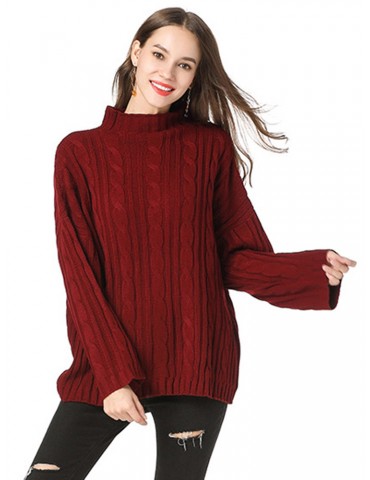 Casual Solid Color High Neck Sweaters for Women