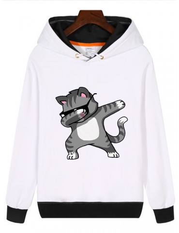 Casual Cat Printed O-neck Sweatshirts for Women