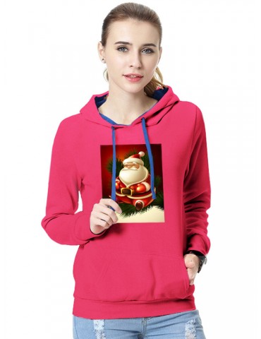 Casual Christmas Print Long Sleeve Hoodie for Women