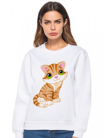Casual O-neck Cat Cartoon PrintSweatshirts for Women