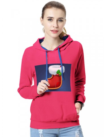 Casual Christmas Stocking Print Hoodie for Women
