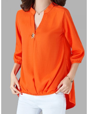 Casual Pure Color V Neck Chiffon Shirts For Women