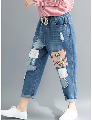 Casual Embroidered Denim Pants for Women
