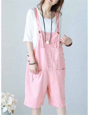 Sleeveless Button Solid Color Pockets Jumpsuit