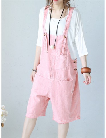 Sleeveless Button Solid Color Pockets Jumpsuit