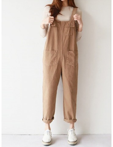 Women Loose Casual Solid Color Jumpsuits With Pocket
