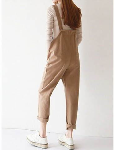 Women Loose Casual Solid Color Jumpsuits With Pocket