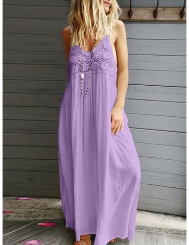 Casual Lace Patch Straps Loose Maxi Dress