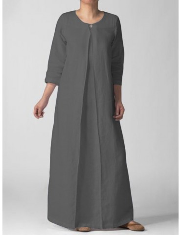 Solid Color 3/4 Sleeve Loose Maxi Dress For Women