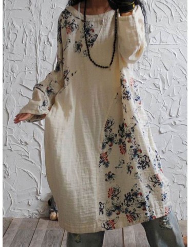 Floral Print Patchwork Long Sleeve Vintage Dress