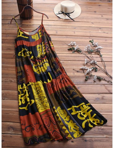 Random Ethnic Print Patchwrk Vintage Dress For Women